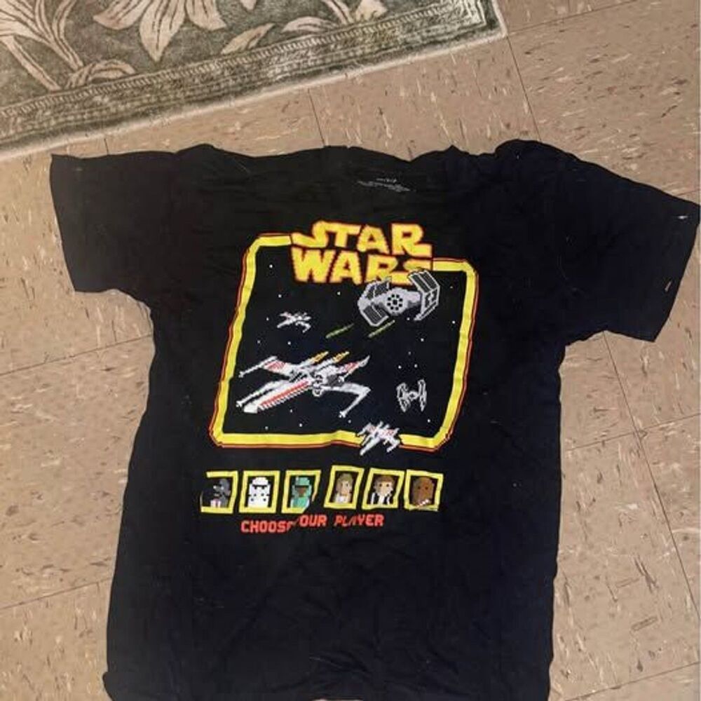 Black Star Wars 8-Bit Video Game X Wing Tie Fighter Arcade Pixel Graphic Tee